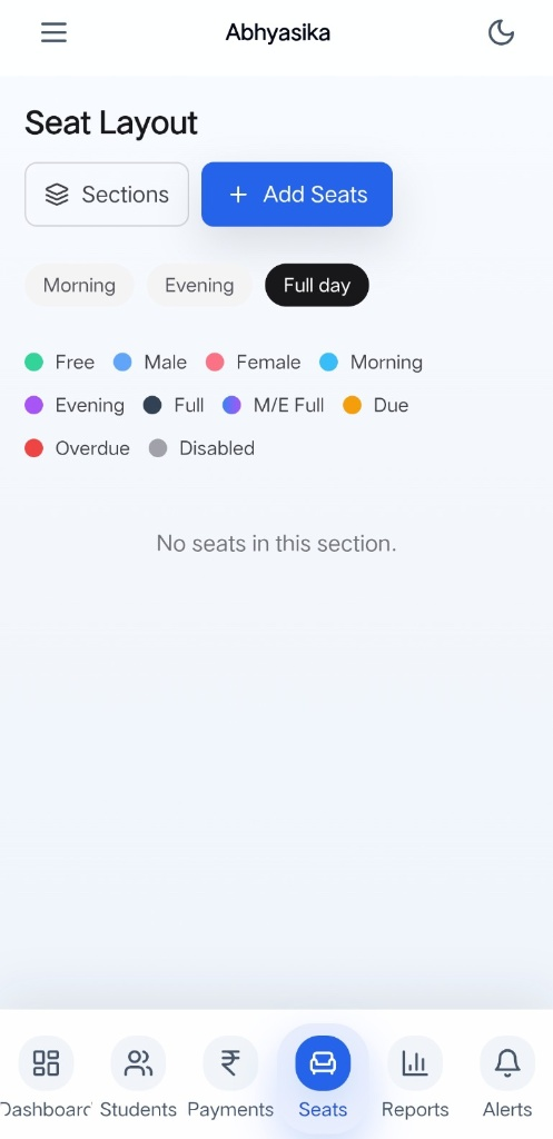 Abhyasika visual seat layout with shift filters